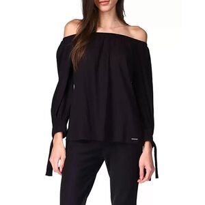 🍑 Michael Kors Off-The-Shoulder Tie-Sleeve Peasant Top
